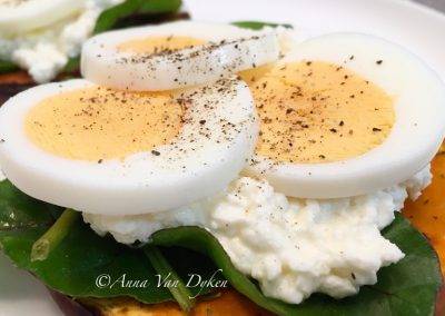 Cottage Cheese, Spinach & Egg On Pumpkin Rounds