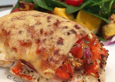 Pizza – Topped Chicken Breast With Salad