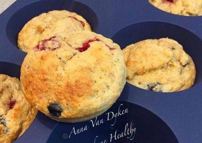 Banana Blueberry & Raspberry Muffins.